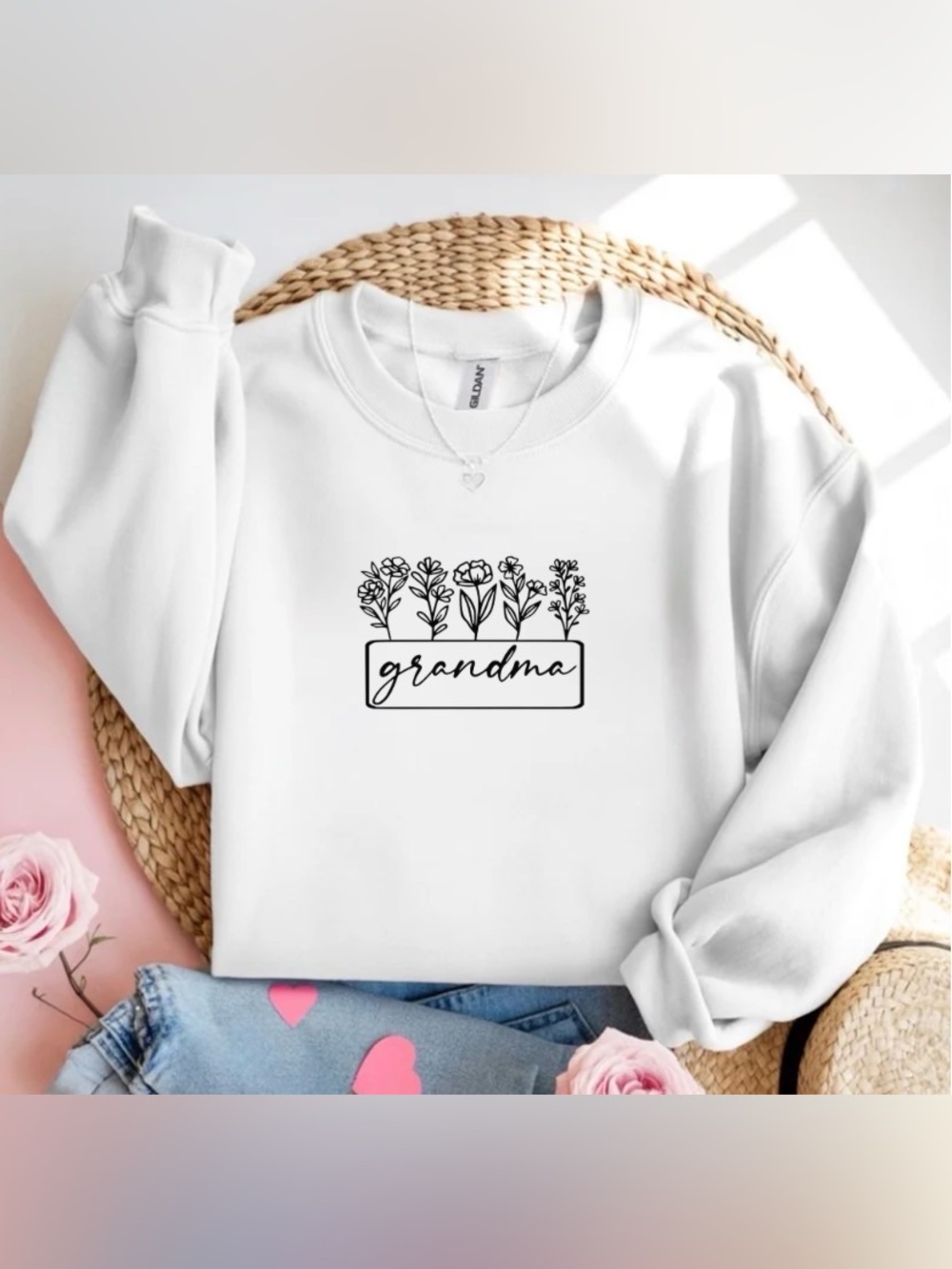 Grandma Floral White Crewneck Sweatshirt Grandma Gift Nana Sweater